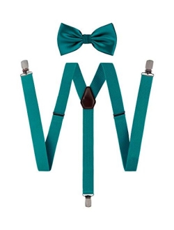 TIE G Solid Color Men's Suspender + Woven Bow Tie Set for Wedding : Vivid Color, Adjustable Brace, Strong Clip, Elastic Band