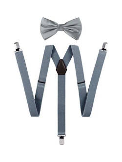 TIE G Solid Color Men's Suspender + Woven Bow Tie Set for Wedding : Vivid Color, Adjustable Brace, Strong Clip, Elastic Band