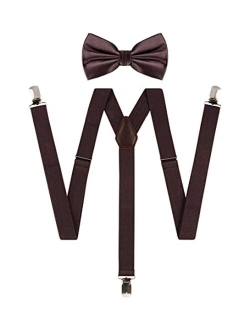 TIE G Solid Color Men's Suspender + Woven Bow Tie Set for Wedding : Vivid Color, Adjustable Brace, Strong Clip, Elastic Band