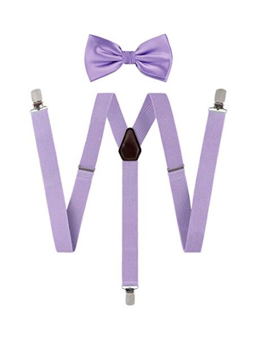 TIE G Solid Color Men's Suspender + Woven Bow Tie Set for Wedding : Vivid Color, Adjustable Brace, Strong Clip, Elastic Band