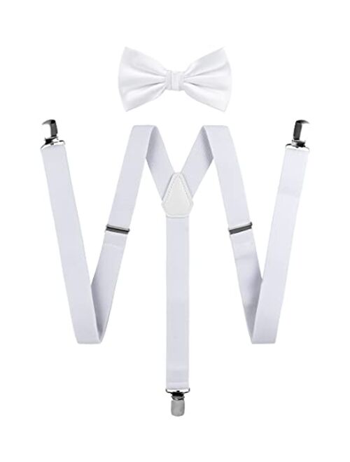 TIE G Solid Color Men's Suspender + Woven Bow Tie Set for Wedding : Vivid Color, Adjustable Brace, Strong Clip, Elastic Band