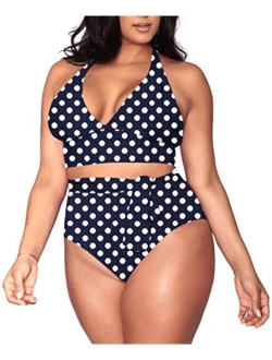 Sovoyontee Women's Plus Size High Waisted Tummy Control Swimwear Swimsuit Full Coverage