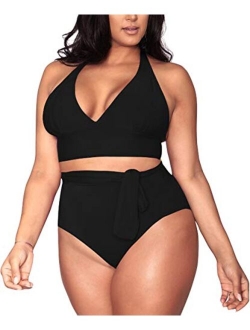 Sovoyontee Women's Plus Size High Waisted Tummy Control Swimwear Swimsuit Full Coverage