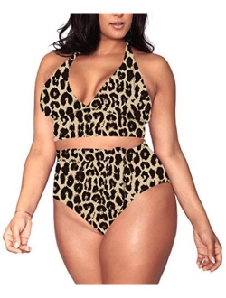 Sovoyontee Women's Plus Size High Waisted Tummy Control Swimwear Swimsuit Full Coverage