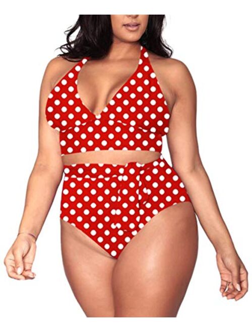 Sovoyontee Women's Plus Size High Waisted Tummy Control Swimwear Swimsuit Full Coverage