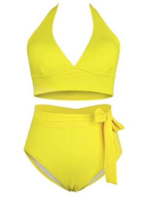 Sovoyontee Women's Plus Size High Waisted Tummy Control Swimwear Swimsuit Full Coverage