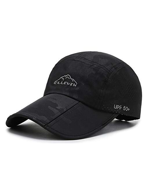 ELLEWIN Unisex Baseball Cap UPF 50 Unstructured Hat with Foldable Long Large Bill