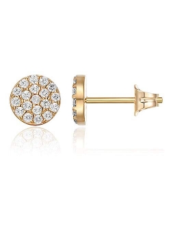 14K Gold Plated Sterling Silver Post Stud Earrings for Women | Pave CZ Mini Disc | Gold Earrings for Women