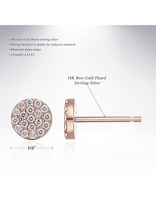 PAVOI 14K Gold Plated Sterling Silver Post Stud Earrings for Women | Pave CZ Mini Disc | Gold Earrings for Women