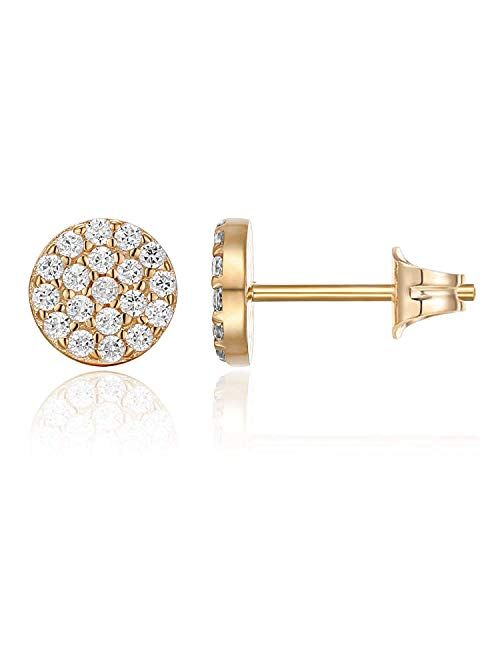 PAVOI 14K Gold Plated Sterling Silver Post Stud Earrings for Women | Pave CZ Mini Disc | Gold Earrings for Women