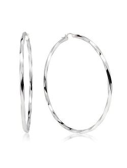 Sterling Silver High Polished Twist Round Click-Top Hoop Earrings