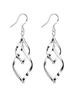 Sterling Silver Dangle Earrings for Women Girls Classic Double Linear Earrings