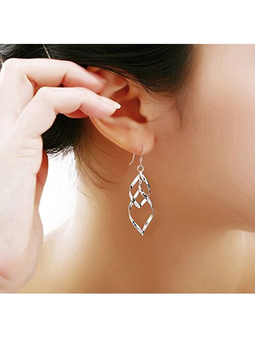 Sterling Silver Dangle Earrings for Women Girls Classic Double Linear Earrings