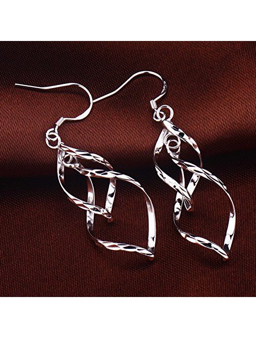 Sterling Silver Dangle Earrings for Women Girls Classic Double Linear Earrings