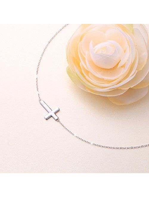 S925 Sterling Silver Jewelry Sideways Cross Choker Necklace 14 inches to 18 inches