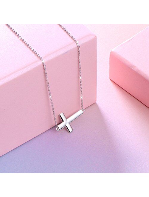 S925 Sterling Silver Jewelry Sideways Cross Choker Necklace 14 inches to 18 inches