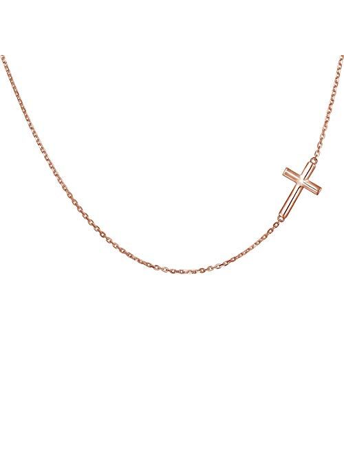 S925 Sterling Silver Jewelry Sideways Cross Choker Necklace 14 inches to 18 inches