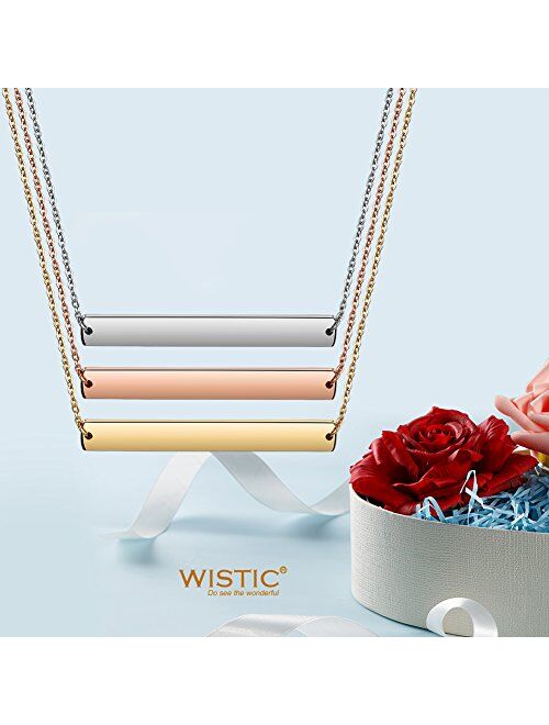 WISTIC Gold Vertical/Horizontal Bar Necklace Custom Engraving Stainless Steel Gold Plated Bar Necklace Layered Necklace for Women Adjustable Chain