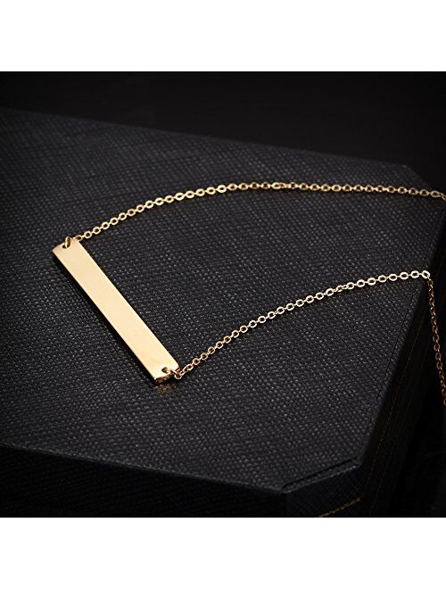 WISTIC Gold Vertical/Horizontal Bar Necklace Custom Engraving Stainless Steel Gold Plated Bar Necklace Layered Necklace for Women Adjustable Chain