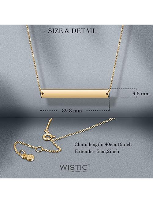 WISTIC Gold Vertical/Horizontal Bar Necklace Custom Engraving Stainless Steel Gold Plated Bar Necklace Layered Necklace for Women Adjustable Chain