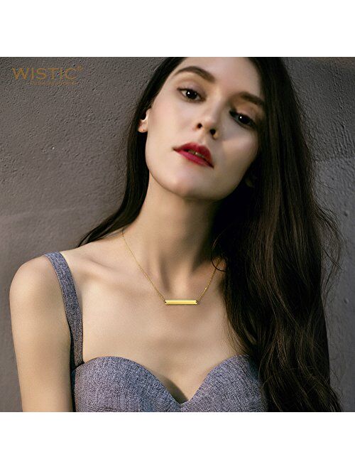 WISTIC Gold Vertical/Horizontal Bar Necklace Custom Engraving Stainless Steel Gold Plated Bar Necklace Layered Necklace for Women Adjustable Chain