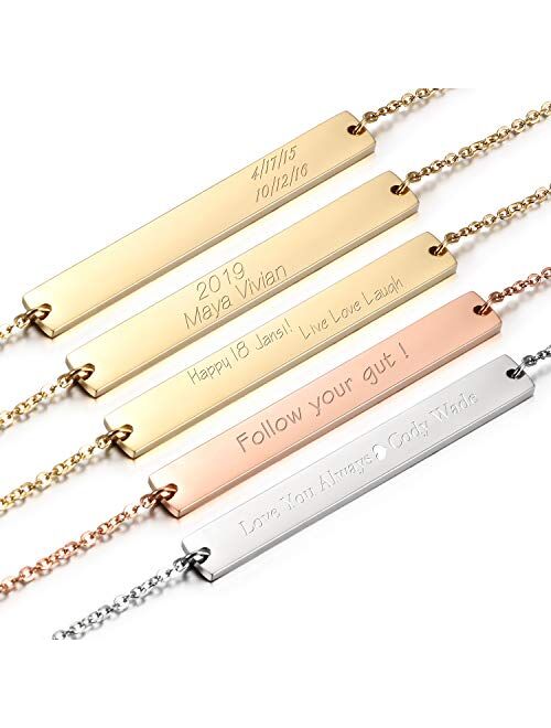 WISTIC Gold Vertical/Horizontal Bar Necklace Custom Engraving Stainless Steel Gold Plated Bar Necklace Layered Necklace for Women Adjustable Chain