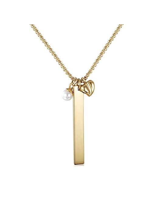 WISTIC Gold Vertical/Horizontal Bar Necklace Custom Engraving Stainless Steel Gold Plated Bar Necklace Layered Necklace for Women Adjustable Chain