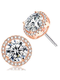 18K Rose Gold-Plated Cluster Round Cut Stud Earrings (1.66cttw)