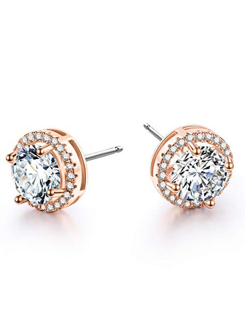 18K Rose Gold-Plated Cluster Round Cut Stud Earrings (1.66cttw)