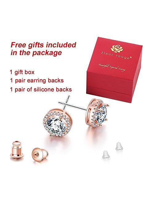 18K Rose Gold-Plated Cluster Round Cut Stud Earrings (1.66cttw)