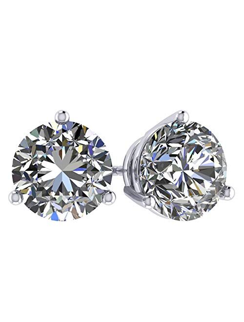 14K Gold Post & Sterling Silver-Swarovski-Zirconia 3 prong-Martini Style Stud Earrings 1.0ct to 4ct