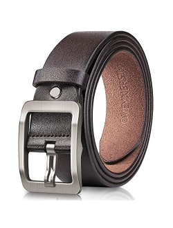 Men's belt,OVENERSIN Genuine Leather Causal Dress Belt for Men's Sports Belt with Classic Single Prong Buckle