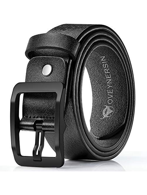 Men's belt,OVENERSIN Genuine Leather Causal Dress Belt for Men's Sports Belt with Classic Single Prong Buckle