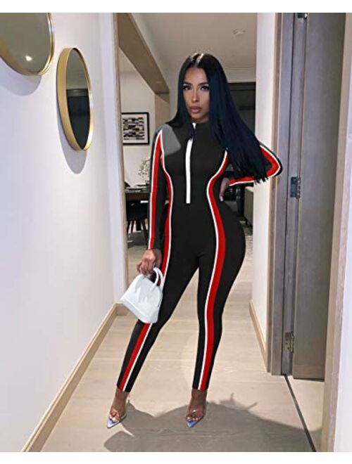 GOKATOSAU Women's Sexy Outfits Casual Long Sleeve High Waist Party Club Jumpsuits