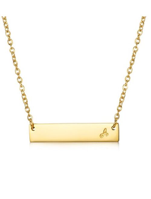 LOYALLOOK Stainless Steel Gold Tone Initial Bar Necklace Alphabet Pendant Necklace 16" with 2" extender for Women Mothers Necklace