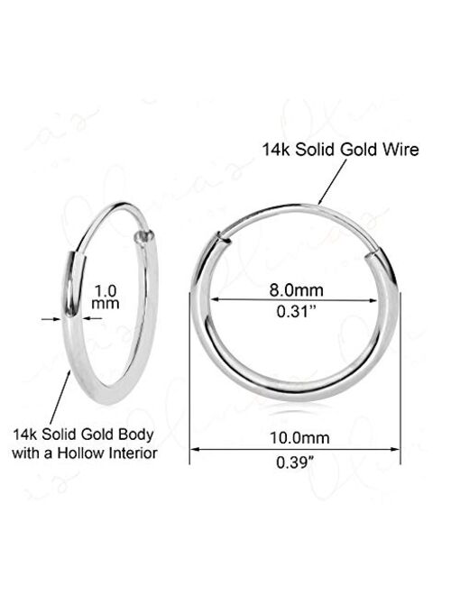 Olivia's Collection 14k Gold Hollow Endless Hoop Earrings 10 to 20mm