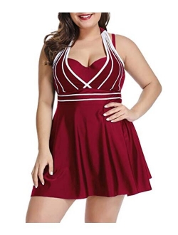 LALAGEN Womens Halter Swimdress Plus Size Two Piece Swimsuit Tankini Set