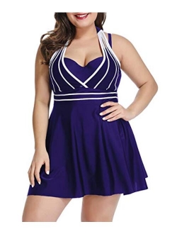 LALAGEN Womens Halter Swimdress Plus Size Two Piece Swimsuit Tankini Set