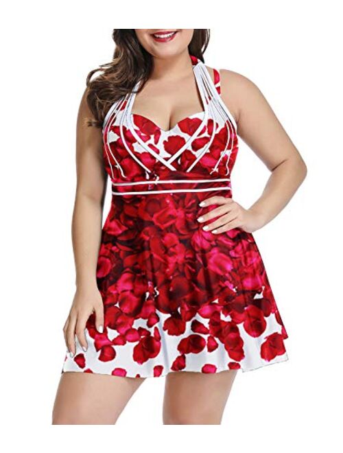 LALAGEN Womens Halter Swimdress Plus Size Two Piece Swimsuit Tankini Set