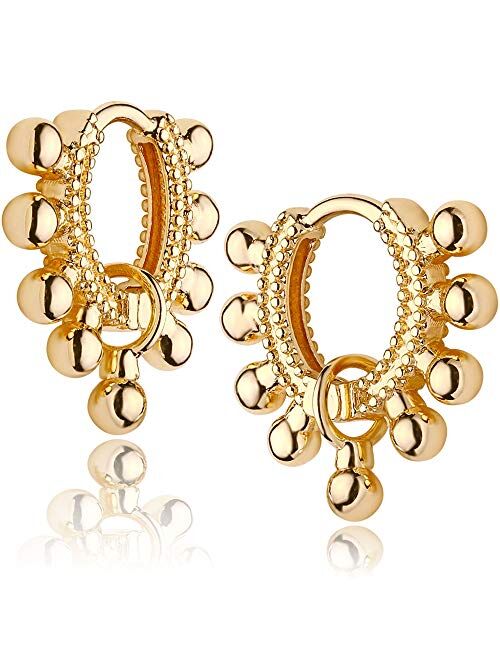 Mevecco Gold Dainty Huggie Hoop Earring,18K Gold Plated Cute Tiny Drop Ball Hoop Earrings for Women