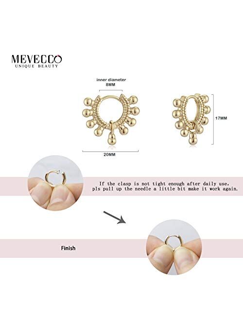 Mevecco Gold Dainty Huggie Hoop Earring,18K Gold Plated Cute Tiny Drop Ball Hoop Earrings for Women