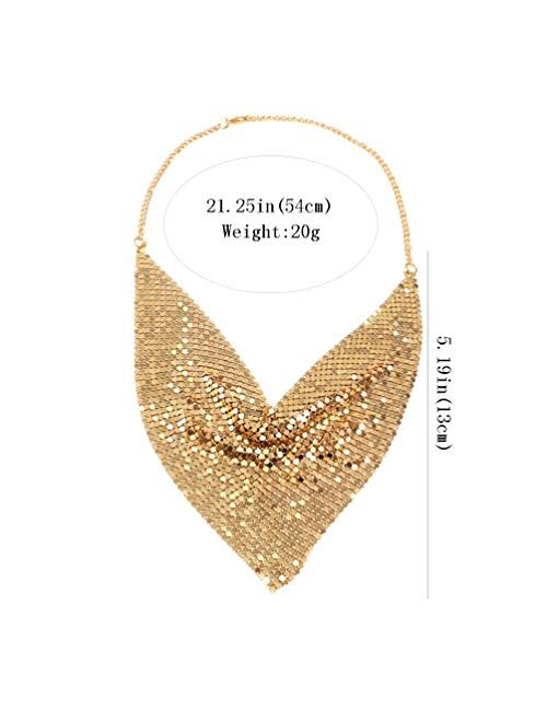 MANILAI Chunky Metal Statement Necklace For Women Neck Bib Collar Choker Necklace Maxi Jewelry