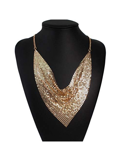 MANILAI Chunky Metal Statement Necklace For Women Neck Bib Collar Choker Necklace Maxi Jewelry