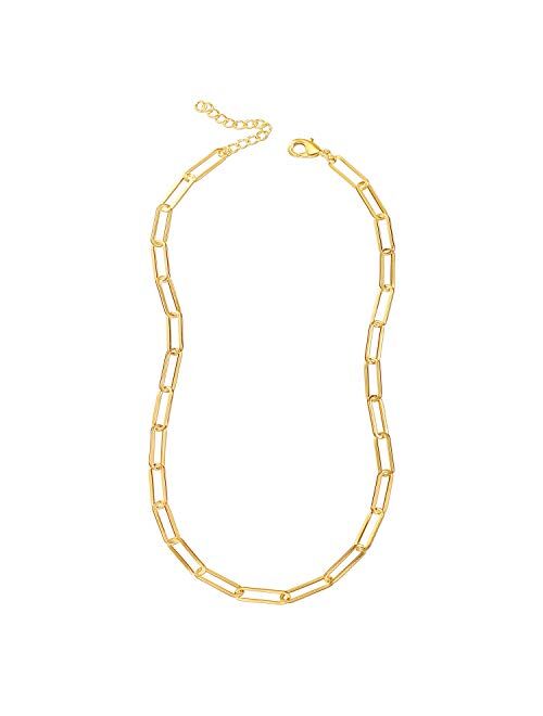 Reoxvo 18K Real Gold Plated Gold Link Chain Necklace Gold Chain Necklaces for Women