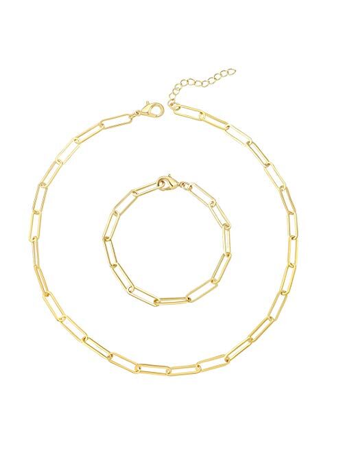 Reoxvo 18K Real Gold Plated Gold Link Chain Necklace Gold Chain Necklaces for Women