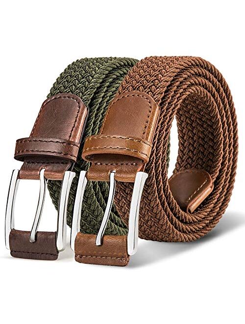 Belt for Men 2Units,Woven Stretch Braided Belt Gift-boxed Golf Casual Pants Jeans Belts,Width 1 3/8"