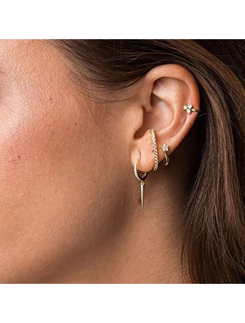 Mevecco Gold Dainty Dangle Hoop Earrings for Women 14K Gold Plated Delicate cute Geometric Triangle Cone Dangle Earrings