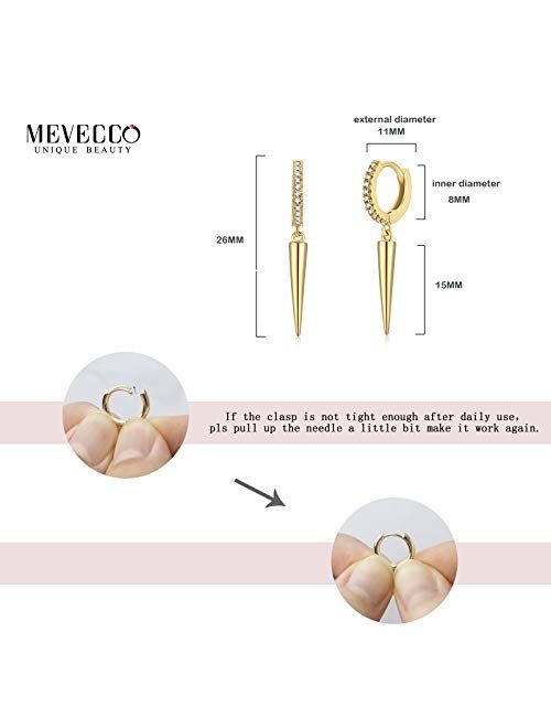 Mevecco Gold Dainty Dangle Hoop Earrings for Women 14K Gold Plated Delicate cute Geometric Triangle Cone Dangle Earrings