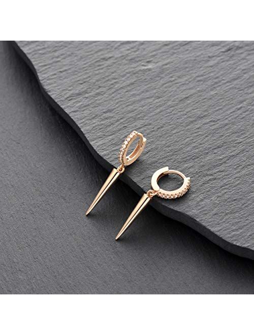 Mevecco Gold Dainty Dangle Hoop Earrings for Women 14K Gold Plated Delicate cute Geometric Triangle Cone Dangle Earrings