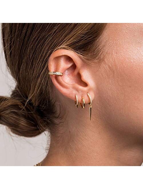 Mevecco Gold Dainty Dangle Hoop Earrings for Women 14K Gold Plated Delicate cute Geometric Triangle Cone Dangle Earrings